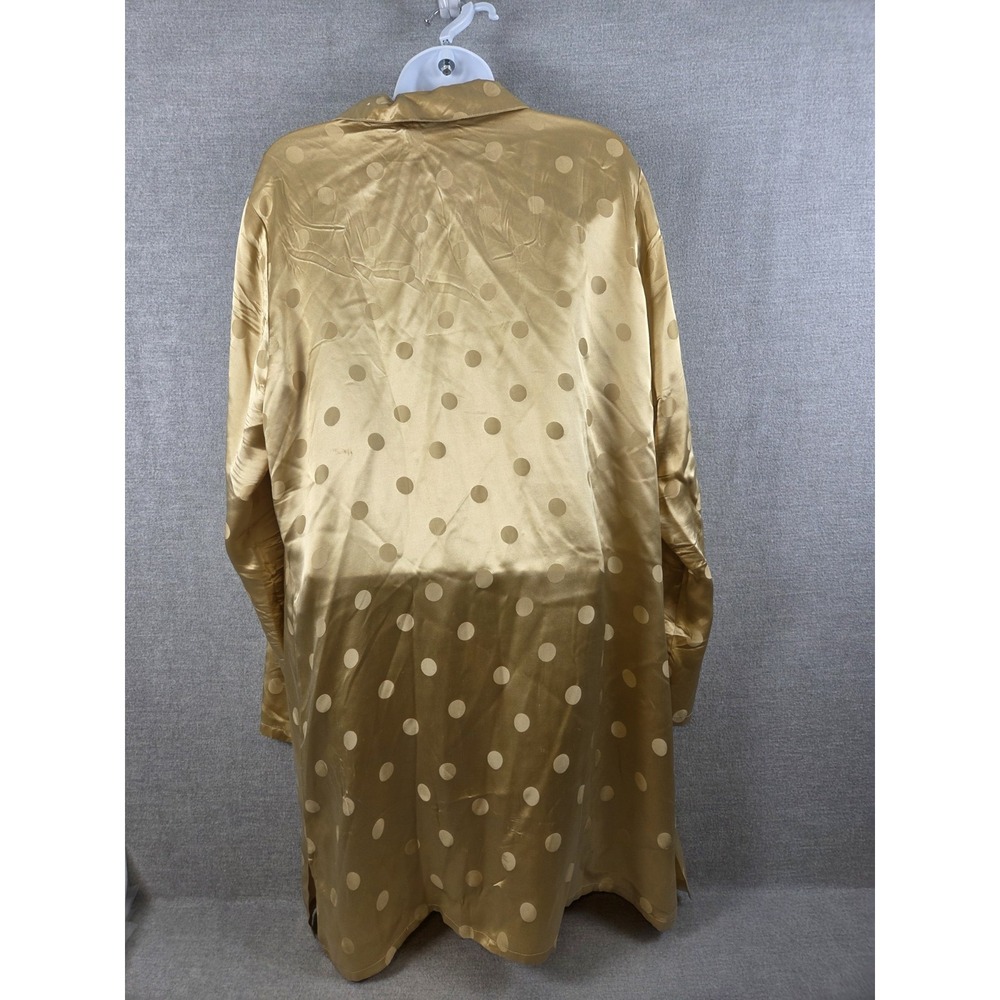 Bloomingdales Silk Sleep Shirt L Golden Dots Romantic Old Money Pajama Lounge - Picture 2 of 6